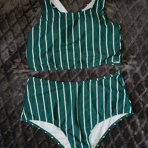 Vertical Striped High Waisted Bikini